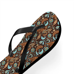Brown Paisley Unisex Flip Flops - Summer Beach - Dipaliz - Slippers