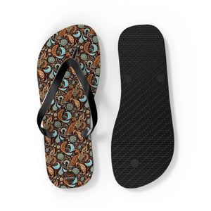 Brown Paisley Unisex Flip Flops - Summer Beach - Dipaliz - Slippers