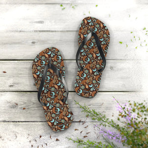 Brown Paisley Unisex Flip Flops - Summer Beach - Dipaliz - Slippers