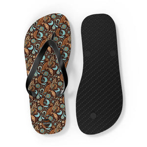 Brown Paisley Unisex Flip Flops - Summer Beach - Dipaliz - Slippers
