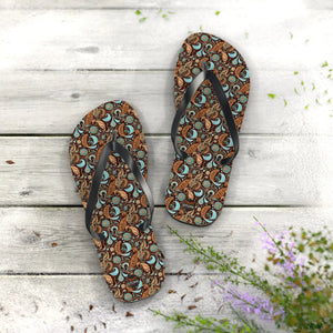 Brown Paisley Unisex Flip Flops - Summer Beach - Dipaliz - Slippers