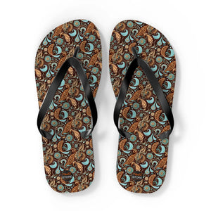 Brown Paisley Unisex Flip Flops - Summer Beach - Dipaliz - Slippers