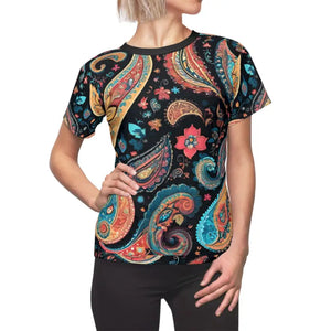 Paisley Pattern Aop Cut Sew Tee Women’s Premium Comfort - Dipaliz - Xs / Black Stitching / 4 Oz. - T-shirts