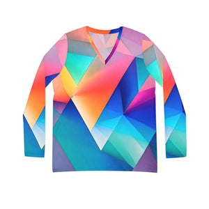 Colorful Prism Geometric Pattern Women’s Long Sleeve V-neck Shirt (aop) - T-shirts