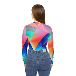 Colorful Prism Geometric Pattern Women’s Long Sleeve V-neck Shirt (aop) - T-shirts