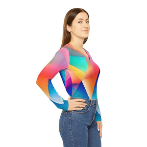 Colorful Prism Geometric Pattern Women’s Long Sleeve V-neck Shirt (aop) - T-shirts