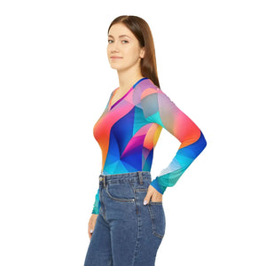 Colorful Prism Geometric Pattern Women’s Long Sleeve V-neck Shirt (aop) - T-shirts