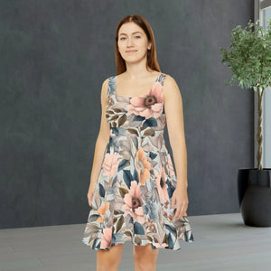 Pastel Delicate Flower Skater Dress Stretchy Dipaliz - Dresses - Xs