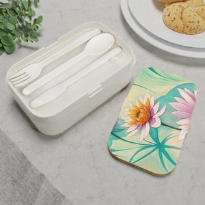 Elegant Bento Lunch Box Pastel Flowers Wood Lid Dipaliz - Sets