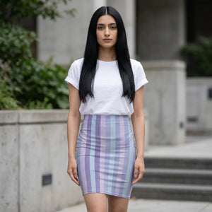 Dipaliz Pastel Striped Pencil Skirt Lavender Knit Mid - Skirts