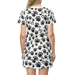 Paw Print Pattern Shirt Dress – Eco Polyester - Dipaliz - Dresses - Xs