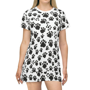 Paw Print Pattern Shirt Dress – Eco Polyester - Dipaliz - Dresses - Xs