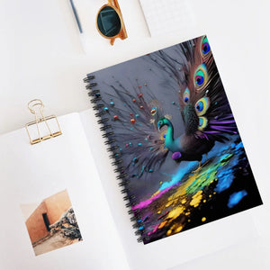 Vibrant Notebook Ruled Line - Peacock Feather Design - Dipaliz - Notebooks & Notepads