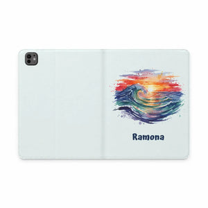 Dipaliz Personalized Wave Sunset Tablet Folio Vegan Leather - Computer Accessories
