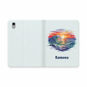 Dipaliz Personalized Wave Sunset Tablet Folio Vegan Leather - Computer Accessories
