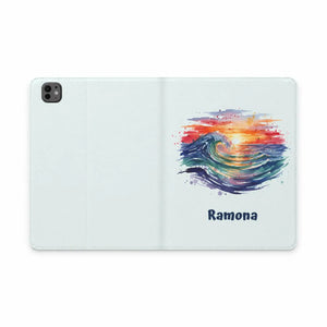 Dipaliz Personalized Wave Sunset Tablet Folio Vegan Leather - Computer Accessories