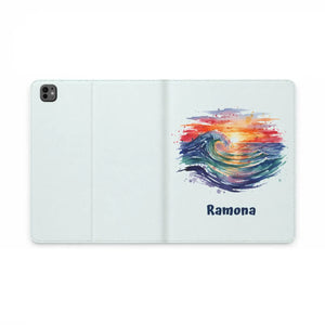 Dipaliz Personalized Wave Sunset Tablet Folio Vegan Leather - Computer Accessories