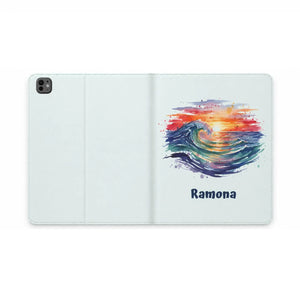 Dipaliz Personalized Wave Sunset Tablet Folio Vegan Leather - Computer Accessories
