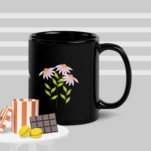 Chic Black Glossy Mug - Pink Blossom Bunch Ceramic - Dipaliz - Mugs