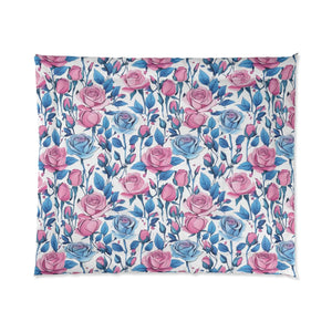 Blue Roses Pattern Comforter – Lightweight - Dipaliz - Quilts & Comforters