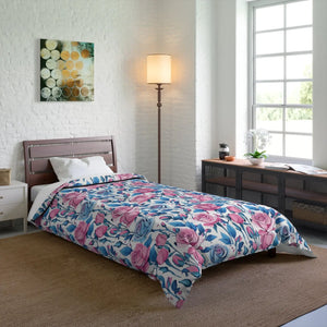 Blue Roses Pattern Comforter – Lightweight - Dipaliz - Quilts & Comforters