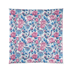 Blue Roses Pattern Comforter – Lightweight - Dipaliz - Quilts & Comforters
