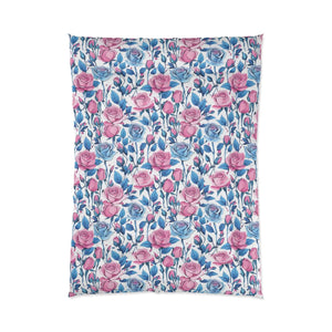 Blue Roses Pattern Comforter – Lightweight - Dipaliz - Quilts & Comforters