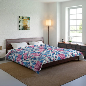 Blue Roses Pattern Comforter – Lightweight - Dipaliz - Quilts & Comforters