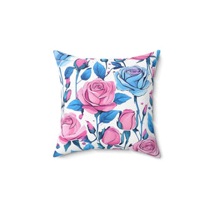 Blue Roses Polyester Square Pillow - Spun - Dipaliz - Throw Pillows