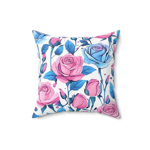 Blue Roses Polyester Square Pillow - Spun - Dipaliz - Throw Pillows