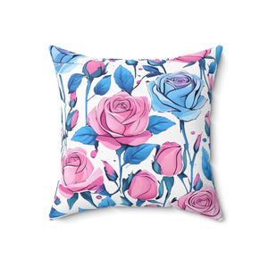 Blue Roses Polyester Square Pillow - Spun - Dipaliz - Throw Pillows
