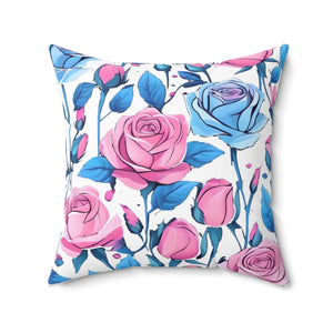 Blue Roses Polyester Square Pillow - Spun - Dipaliz - Throw Pillows