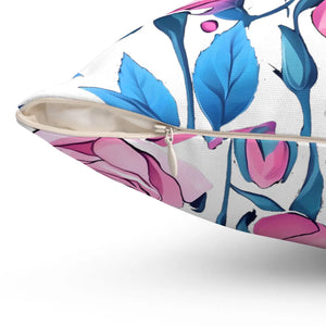 Blue Roses Polyester Square Pillow - Spun - Dipaliz - Throw Pillows