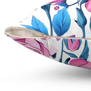 Blue Roses Polyester Square Pillow - Spun - Dipaliz - Throw Pillows
