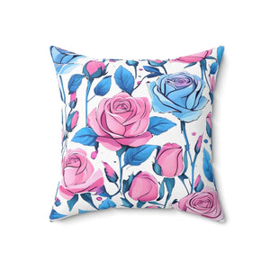 Blue Roses Polyester Square Pillow - Spun - Dipaliz - Throw Pillows