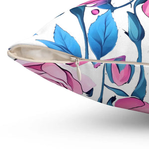 Blue Roses Polyester Square Pillow - Spun - Dipaliz - Throw Pillows