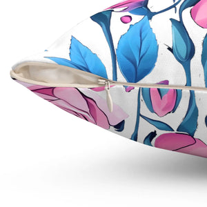 Blue Roses Polyester Square Pillow - Spun - Dipaliz - Throw Pillows