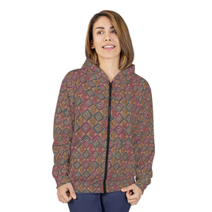 Brown Checkered Pattern Unisex Zip Hoodie - Fleece - Dipaliz - Hoodies