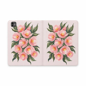 Dipaliz Pink Camellia Tablet Folio Case Vegan Leather Pockets - Computer Accessories
