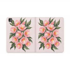 Dipaliz Pink Camellia Tablet Folio Case Vegan Leather Pockets - Computer Accessories