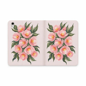 Dipaliz Pink Camellia Tablet Folio Case Vegan Leather Pockets - Computer Accessories