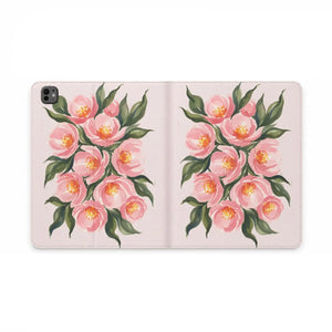 Dipaliz Pink Camellia Tablet Folio Case Vegan Leather Pockets - Computer Accessories