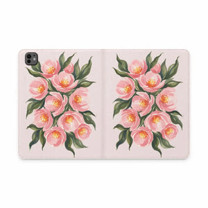 Dipaliz Pink Camellia Tablet Folio Case Vegan Leather Pockets - Computer Accessories