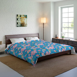 Pink Flora Comforter Blue Print Eco-friendly - Dipaliz - Quilts & Comforters