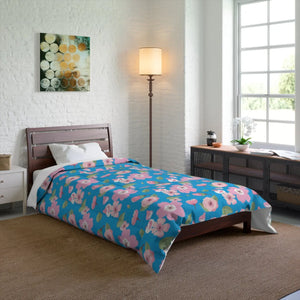 Pink Flora Comforter Blue Print Eco-friendly - Dipaliz - Quilts & Comforters