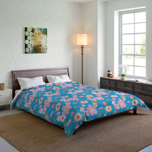 Pink Flora Comforter Blue Print Eco-friendly - Dipaliz - Quilts & Comforters