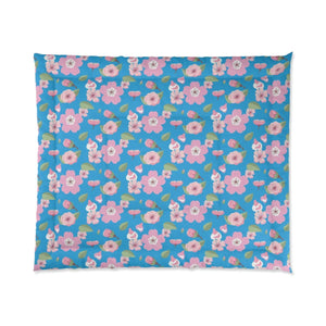Pink Flora Comforter Blue Print Eco-friendly - Dipaliz - Quilts & Comforters