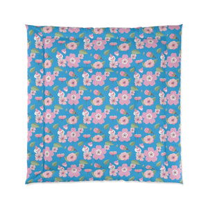 Pink Flora Comforter Blue Print Eco-friendly - Dipaliz - Quilts & Comforters