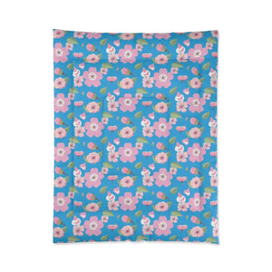Pink Flora Comforter Blue Print Eco-friendly - Dipaliz - Quilts & Comforters