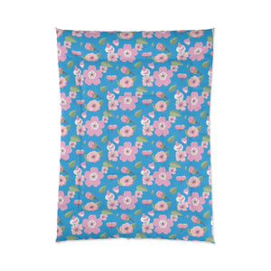 Pink Flora Comforter Blue Print Eco-friendly - Dipaliz - Quilts & Comforters